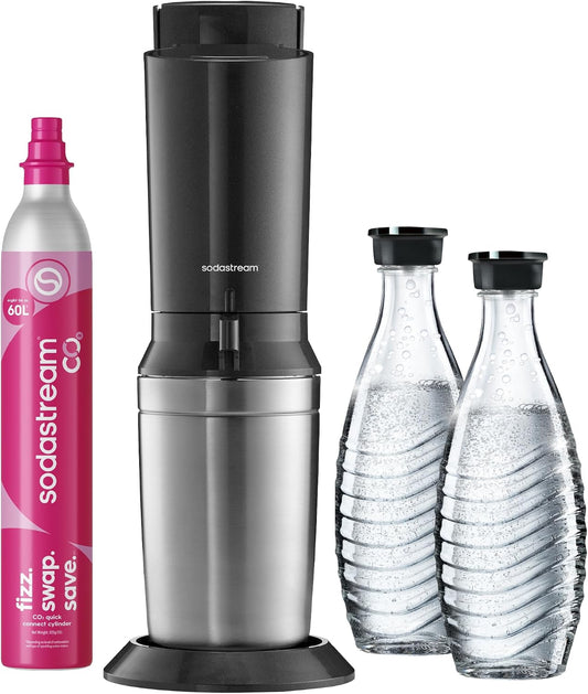 SodaStream Crystal 3.0 Sparkling Water Maker – Quick Connect CO2, 2x Glass Carafe 0,7L, Titanium/Black
