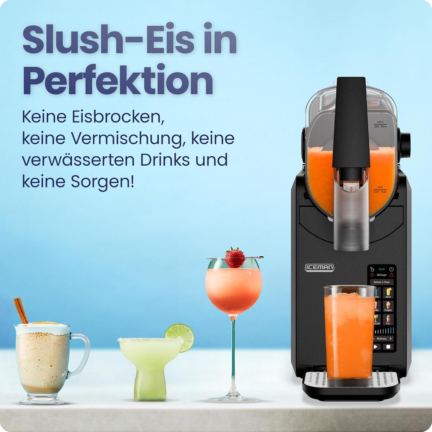 ICEMAN RJ62 Slush Machine 5 Programmes – Automatic, Touchpad, Defrost-Funktion, Black