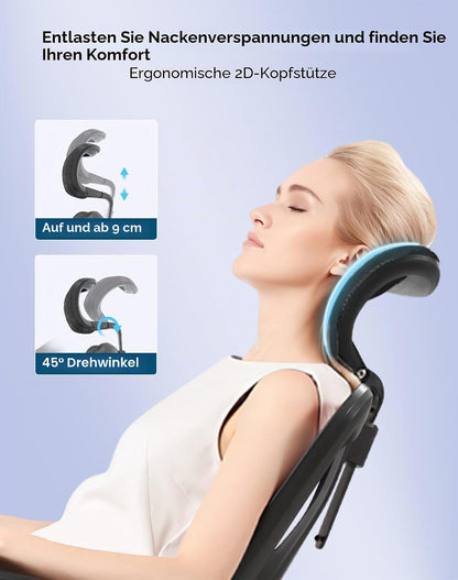 SIHOO M57 Ergonomic Office Chair, 3D-Armrests, Mesh, Headrest, Up to 150 kg, Black