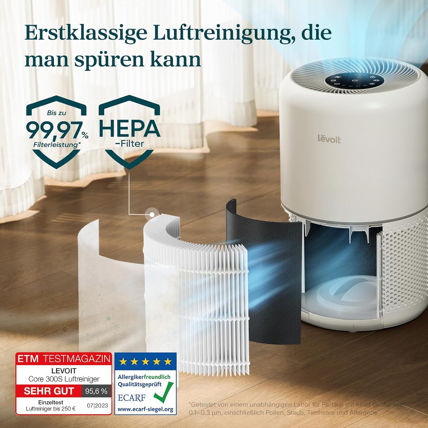 Levoit Core 300S Smart Air Purifier – HEPA 99,97%, Lasersensor, 20m² in 12min, 22dB, VeSync App, White
