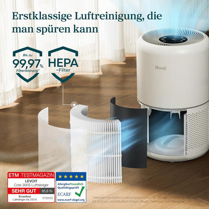 Levoit Core 300S Smart Air Purifier – HEPA 99,97%, Lasersensor, 20m² in 12min, 22dB, VeSync App, White