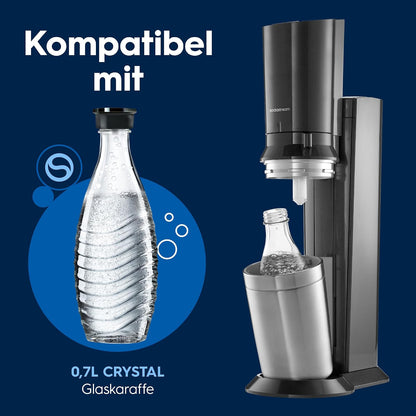 SodaStream Crystal 3.0 Sparkling Water Maker – Quick Connect CO2, 2x Glass Carafe 0,7L, Titanium/Black