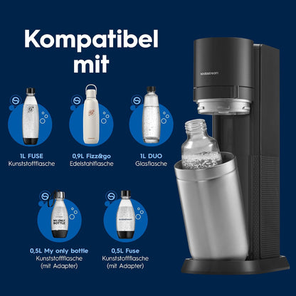 SodaStream DUO Sparkling Water Maker – Quick Connect CO2, 2x Glass Bottle & 2x Plastic Bottle 1L, Titanium/Black