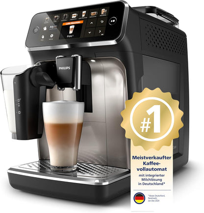 Philips Series 5400 LatteGo Fully Automatic Coffee Machine EP5447/90, 12 Coffee Specialities, Milk System, TFT-Touchdisplay, ExtraShot, AquaClean, Black/Chrome