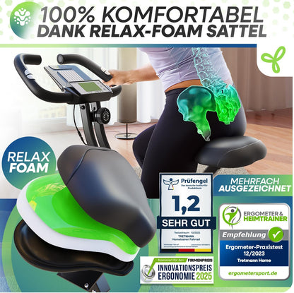 TRETMANN Exercise Bike Foldable 16 Speeds – Magnetbremse, Pulssensor, 150kg, DEKRA, Matt Stahl