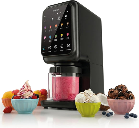 SEEGER MultiCream Ice Cream Maker 10-in-1 1,5 L – SmartSpin, 3 EasyCups, Touchscreen, Black