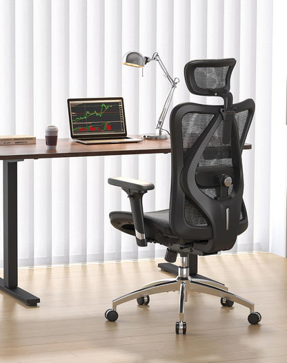 SIHOO M57 Ergonomic Office Chair, 3D-Armrests, Mesh, Headrest, Up to 150 kg, Black