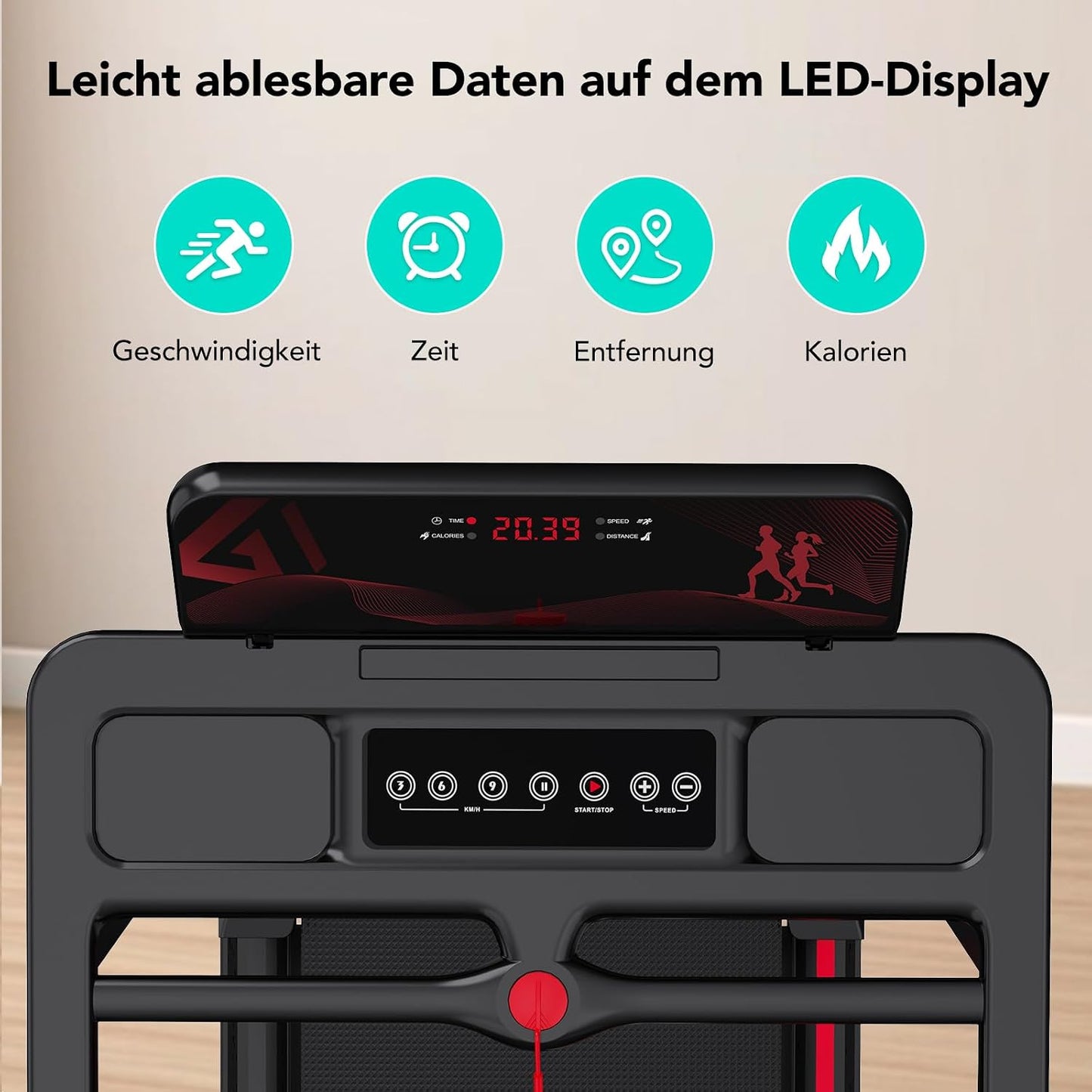 CITYSPORTS CS-WP9 Treadmill Foldable 1400W – Bluetooth, 12 km/h, 110kg, LED, 360° Tablet-Halter, Black