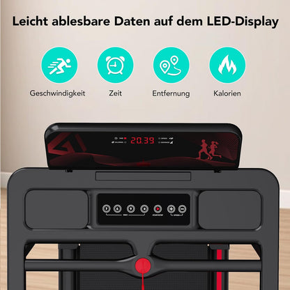 CITYSPORTS CS-WP9 Treadmill Foldable 1400W – Bluetooth, 12 km/h, 110kg, LED, 360° Tablet-Halter, Black
