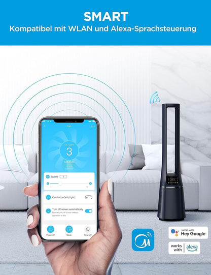 Midea MFP-120i Bladeless Air Purifier & Ventilator – H13 HEPA, SensiCool, WiFi, Alexa, 38dB, Blue