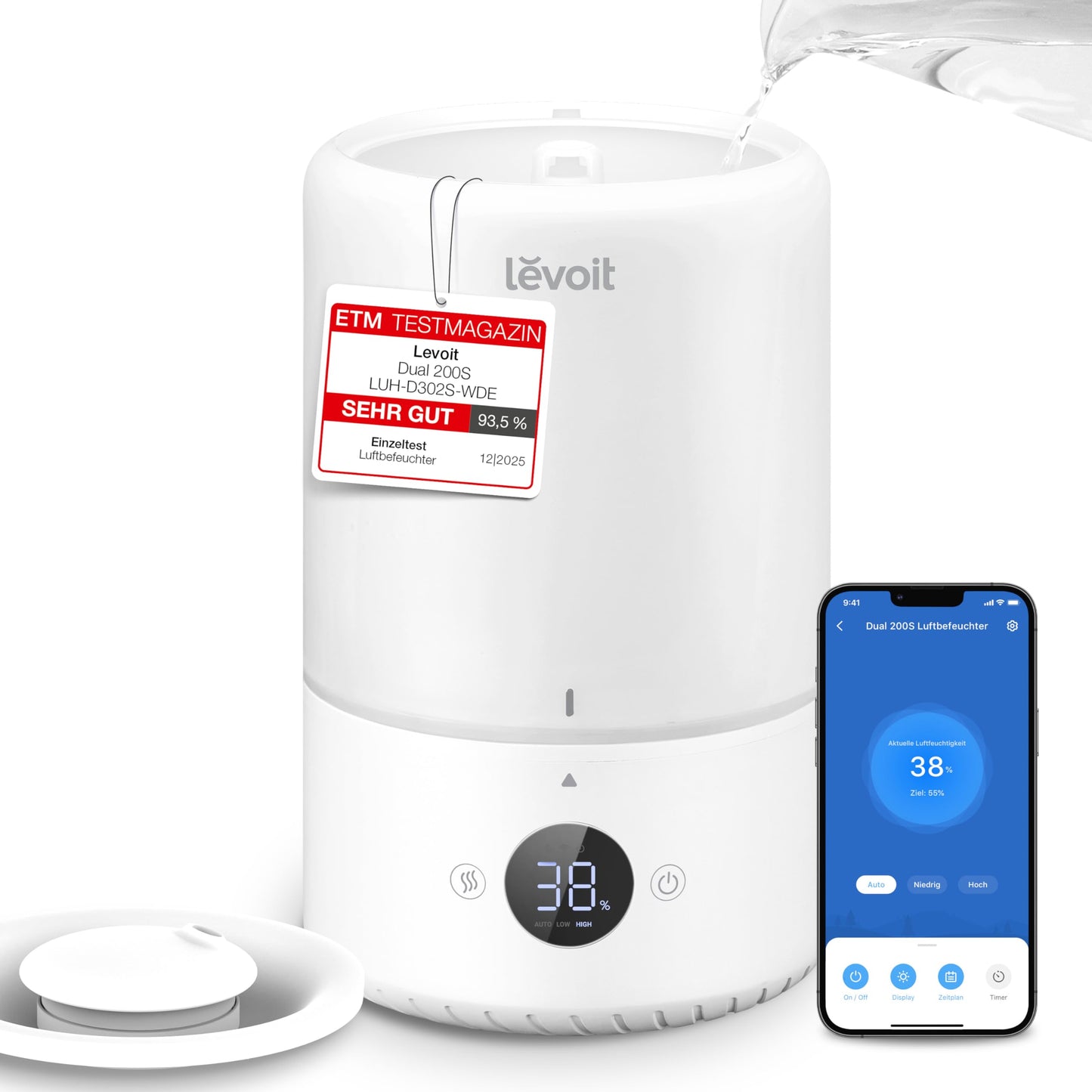 Levoit OasisMist LUH-O451S Humidifier 4,5L – Warm & Kalt, VortexMist, 550ml/h, 26dB, WiFi, Moon White
