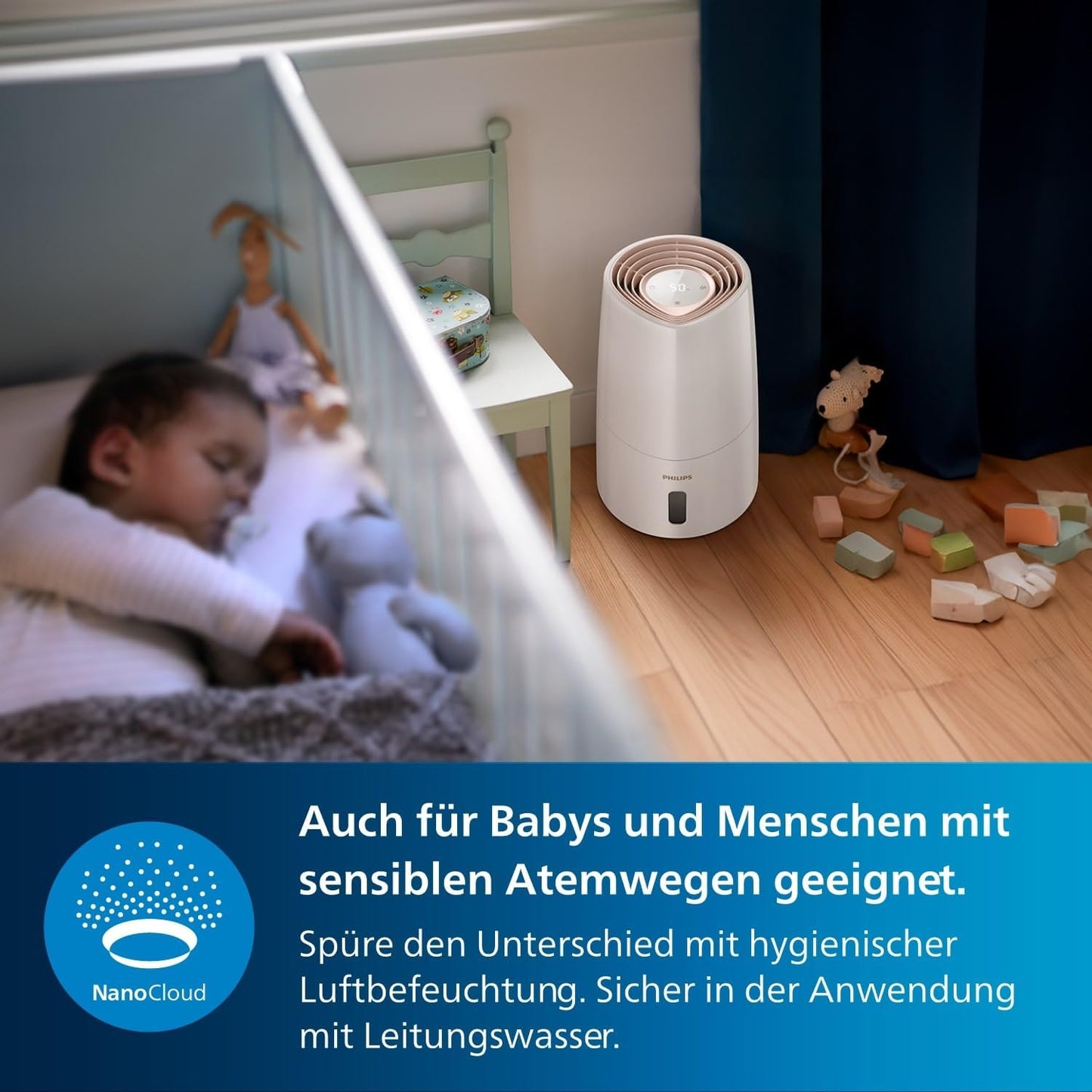 Philips HU3916/10 3000 Series Humidifier 3L – 99% bakterienreduziert, 45m², 360°, 20h, 9h Timer, White