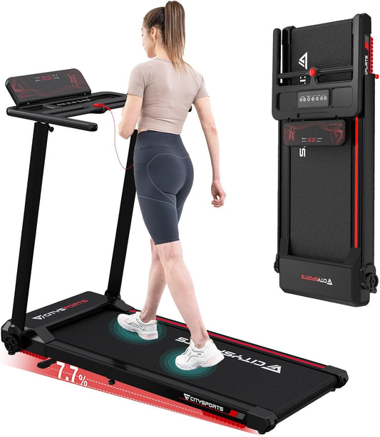 CITYSPORTS CS-WP9 Treadmill Foldable 1400W – Bluetooth, 12 km/h, 110kg, LED, 360° Tablet-Halter, Black