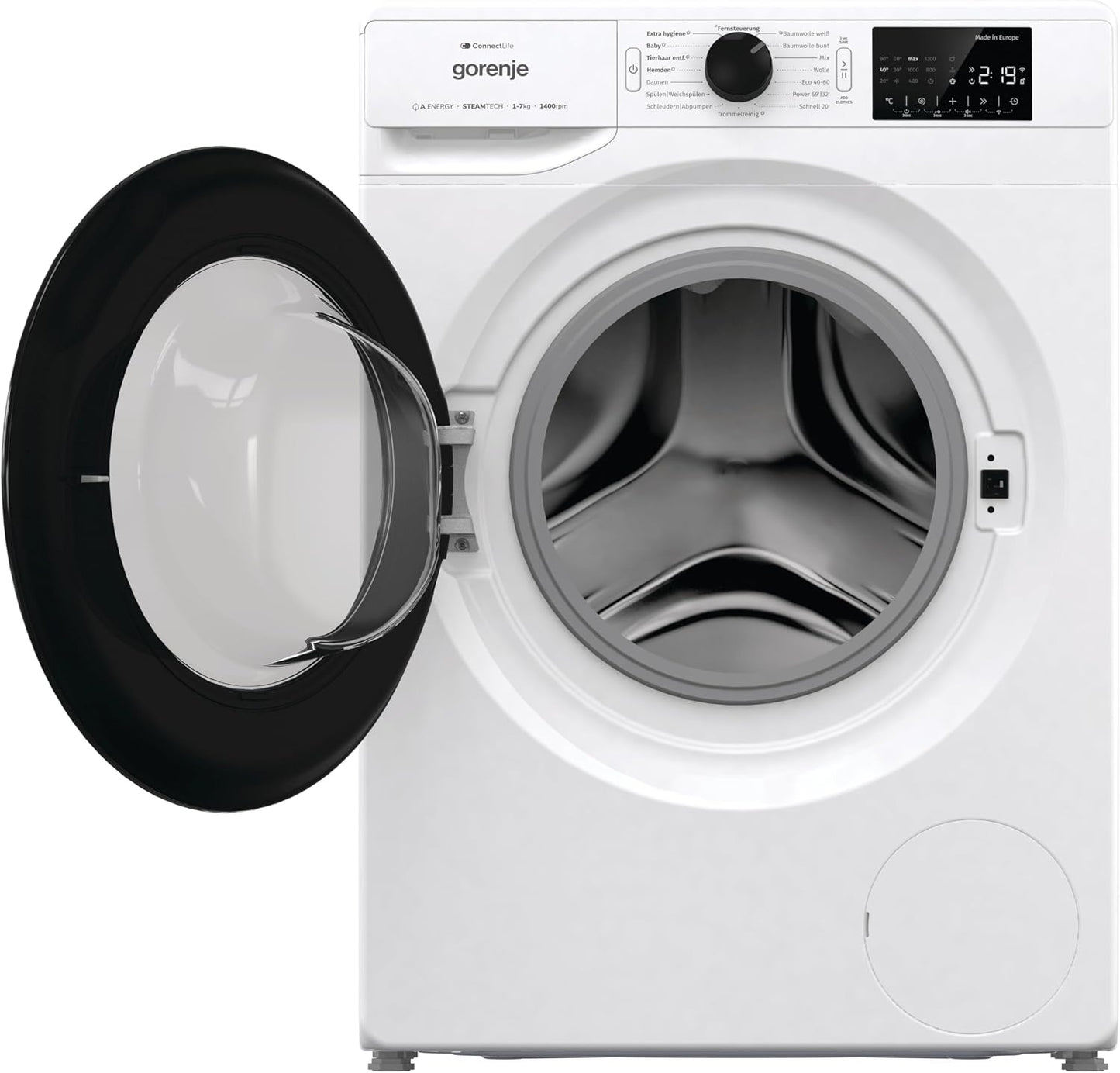 Gorenje WPNEI74A1TS Washing Machine 7kg – Steam, ConnectLife App, 1400 U/min, AquaStop, Energy Class A-10%, White