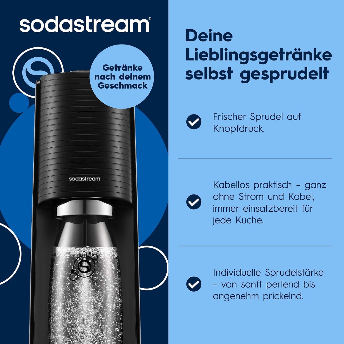 SodaStream TERRA Sparkling Water Maker – Quick Connect CO2, 3x KST Plastic Bottle 1L, Black