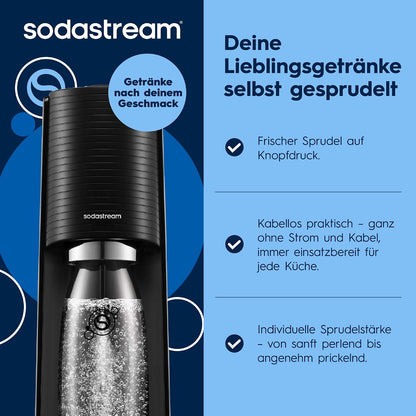 SodaStream TERRA Sparkling Water Maker – Quick Connect CO2, 3x KST Plastic Bottle 1L, Black