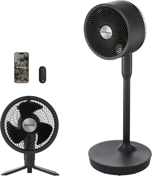 Dimplex DUOCOOL Smart Wireless 2-in-1 Battery-Ventilator – 45h, 36dB, IP54, 20m, Alexa, App, Black