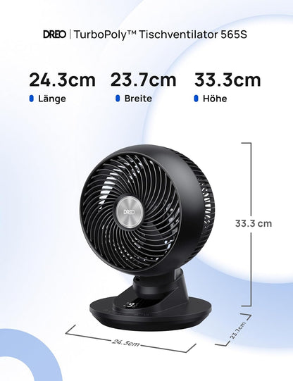 DREO TurboPoly DR-HAF008S Table Fan – 1.530m³/h, 22dB, 100° Oscillation, 9 Speeds, WiFi, Alexa, Black