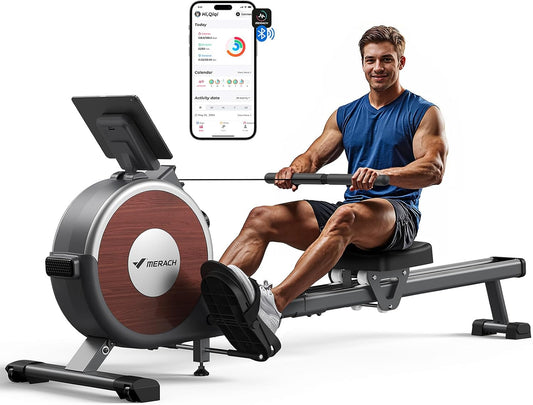 MERACH Q1s Rowing Machine 160kg – 32-stufig Magnet, 5,5kg Schwungrad, App, Dual-Rail, 0,2m², Black