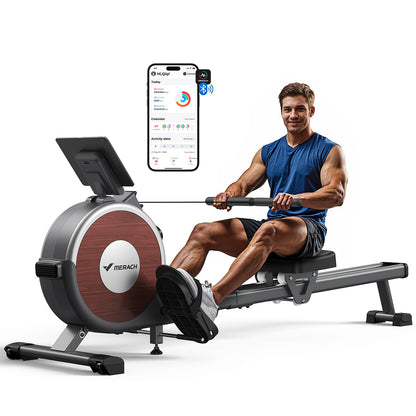 MERACH Q1s Rowing Machine 160kg – 32-stufig Magnet, 5,5kg Schwungrad, App, Dual-Rail, 0,2m², Black