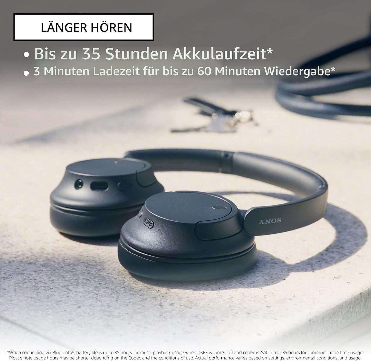 Sony WH-CH720N Wireless Headphones, Active Noise Cancelling, 35h Battery, Bluetooth 5, Black