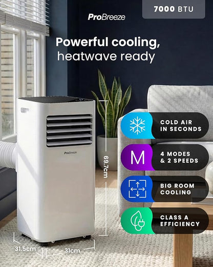 7000 BTU Portable Air Conditioner with Cooling, Dehumidifier, Fan, Sleep Mode & Remote Control