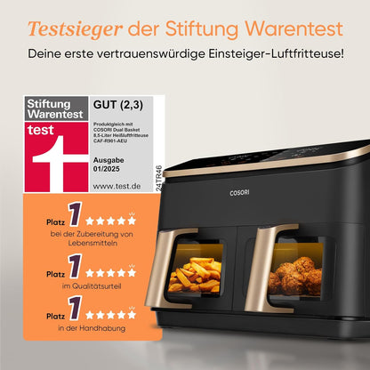 Cosori CAF-R903 Dual Zone Air Fryer 8,5L – Viewing Window, Sync & Match, 1750W, Gold