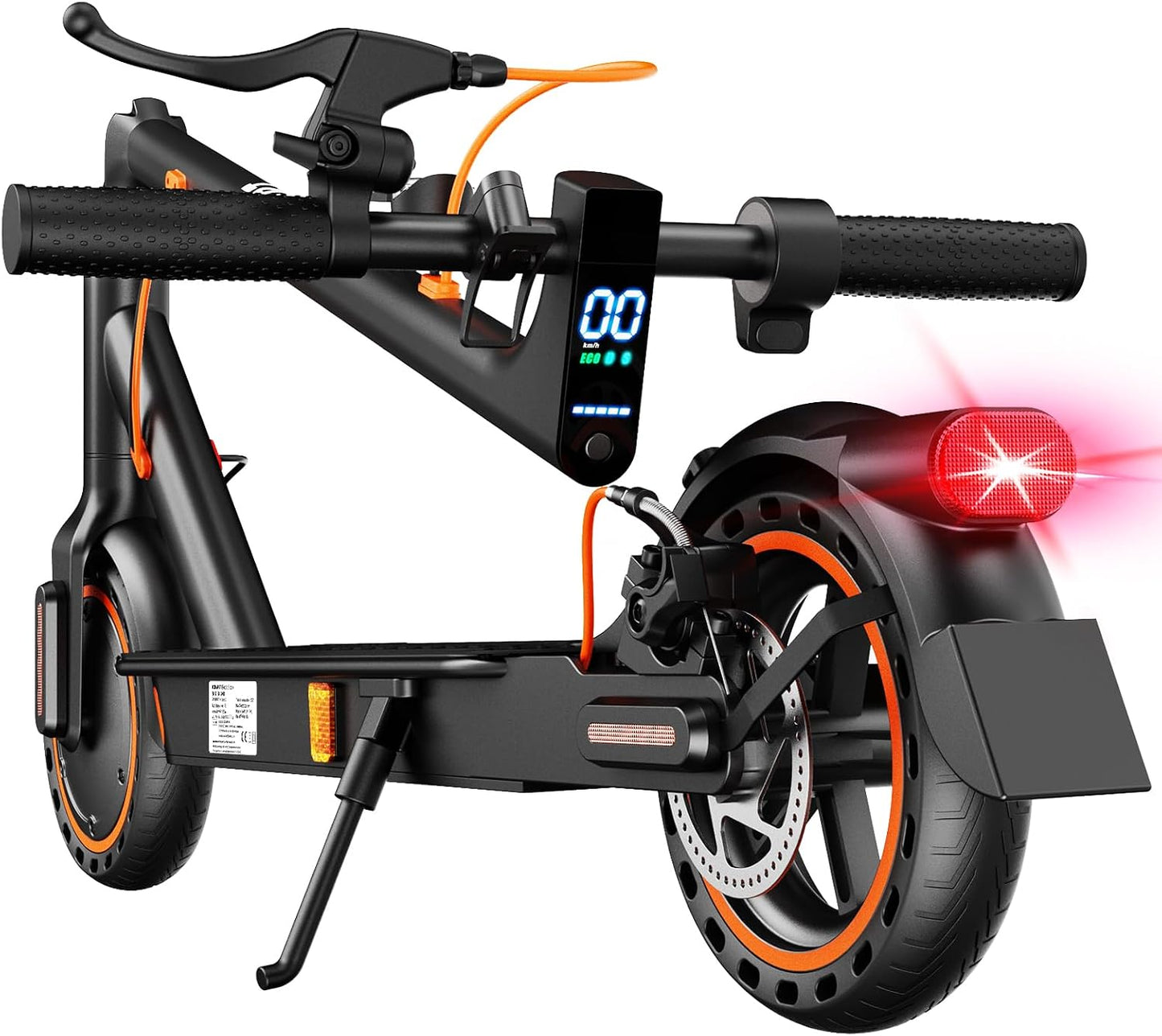 TODIMART T3 E-Scooter with ABE, Up to 30 km Range, 8,5 Zoll Solid Rubber Tyres, Bluetooth-App, Dual Braking System, Foldable, IPX5, Black/Orange