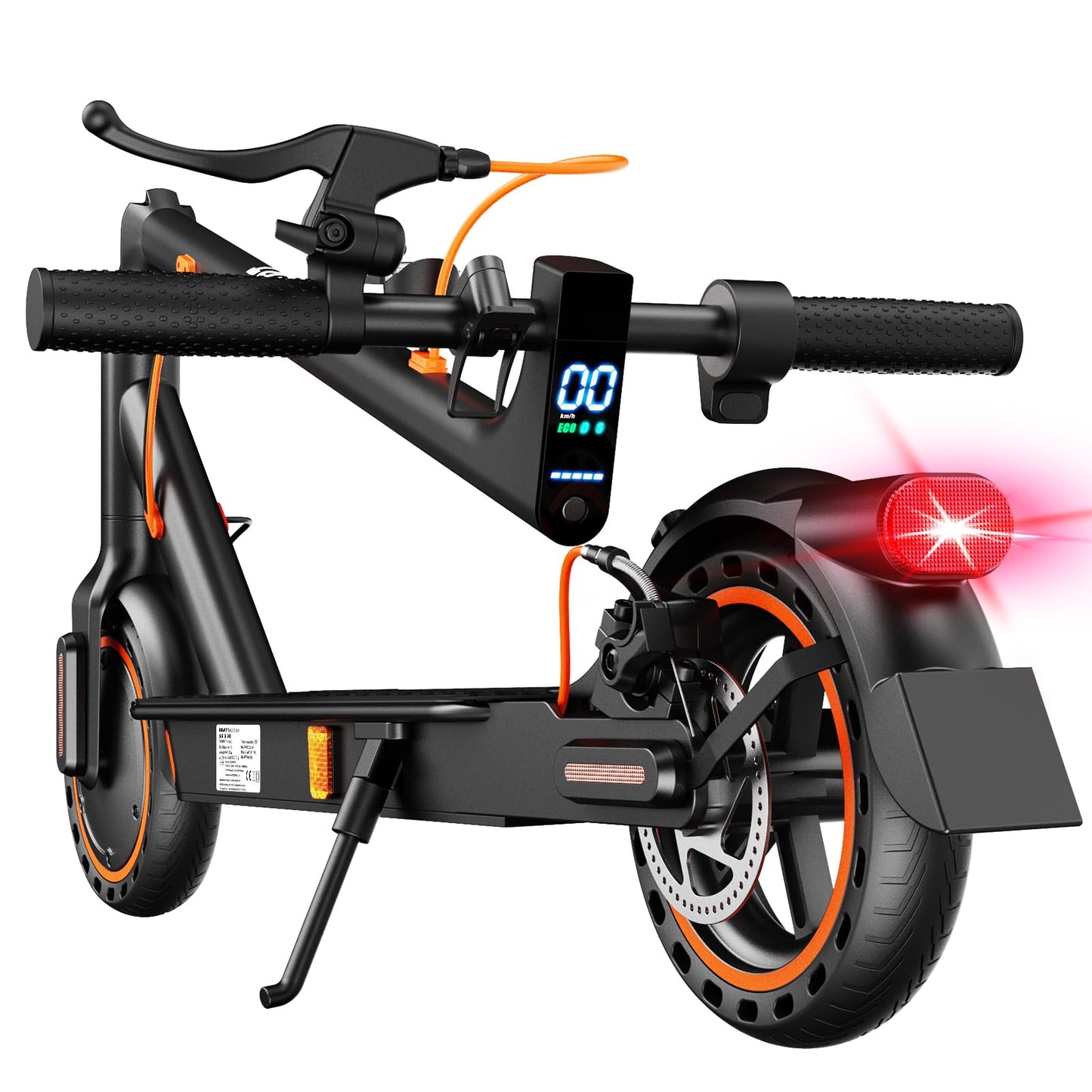 TODIMART T3 E-Scooter with ABE, Up to 30 km Range, 8,5 Zoll Solid Rubber Tyres, Bluetooth-App, Dual Braking System, Foldable, IPX5, Black/Orange