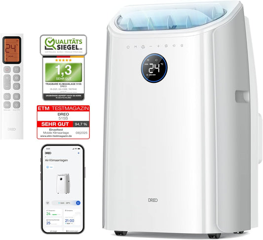 DREO AC515S Portable Air Conditioner 10.000 BTU – 3-in-1, R290, Energy Class A, HEPA, Alexa, Google Home, White
