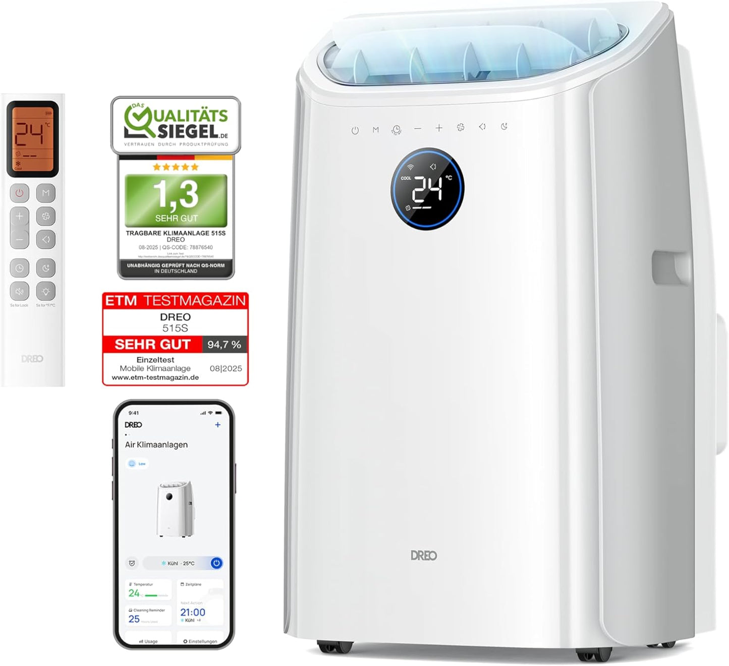 DREO AC515S Portable Air Conditioner 10.000 BTU – 3-in-1, R290, Energy Class A, HEPA, Alexa, Google Home, White