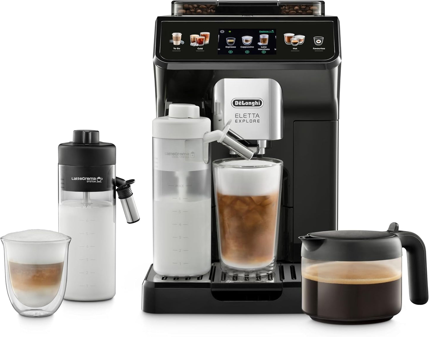 De'Longhi Eletta Explore ECAM452.57.G Fully Automatic Coffee Machine – 40+ Drinks, LatteCrema Hot & Cool, TFT, Grey