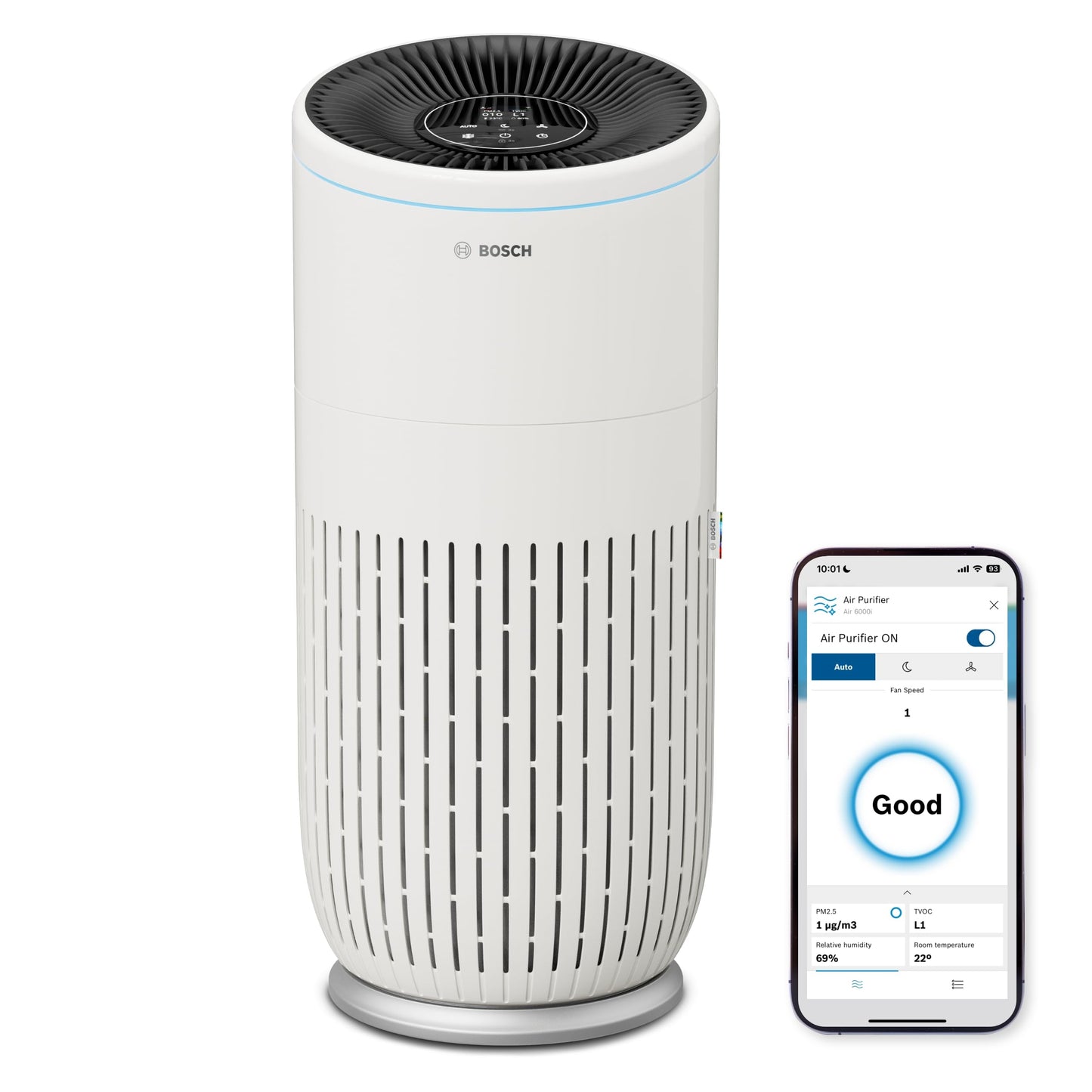 Bosch Air 4000i Air Purifier 62,5m² – 3-in-1 HEPA+Aktivkohle, CADR 300m³/h, 25dB, App, Smart Home, White