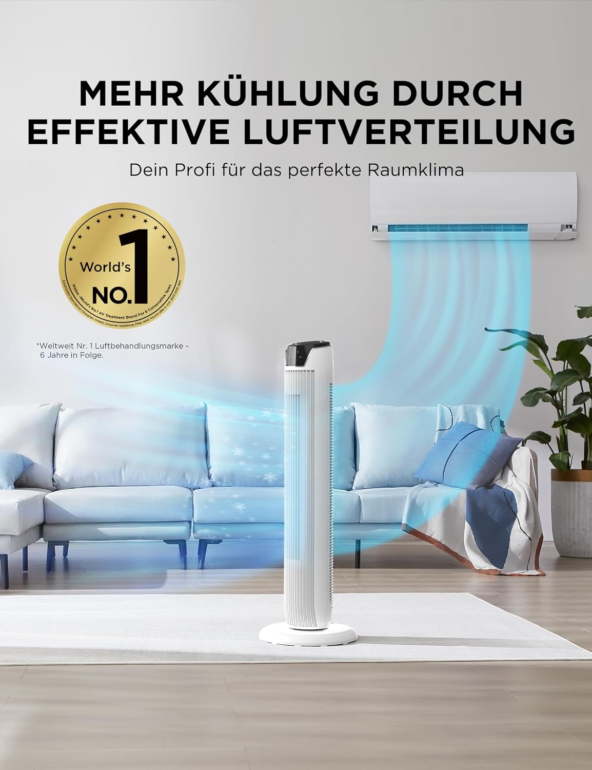 Midea FZ10-17JR Tower Fan 91,8cm – 45W, 330m³/h, 90° Oscillation, 3 Modes, 38dB, 7h Timer, White