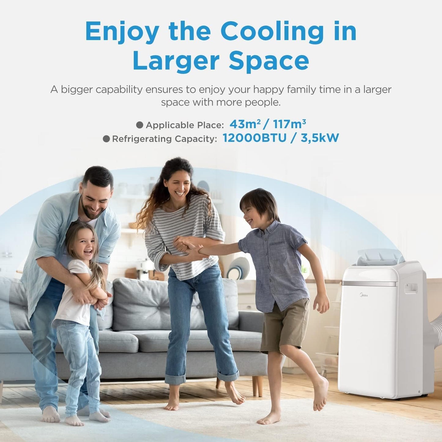 Midea MPD-12CRN7 Portable Air Conditioner 12.000 BTU – 3-in-1, R290, Energy Class A, Follow-Me, 45m², White