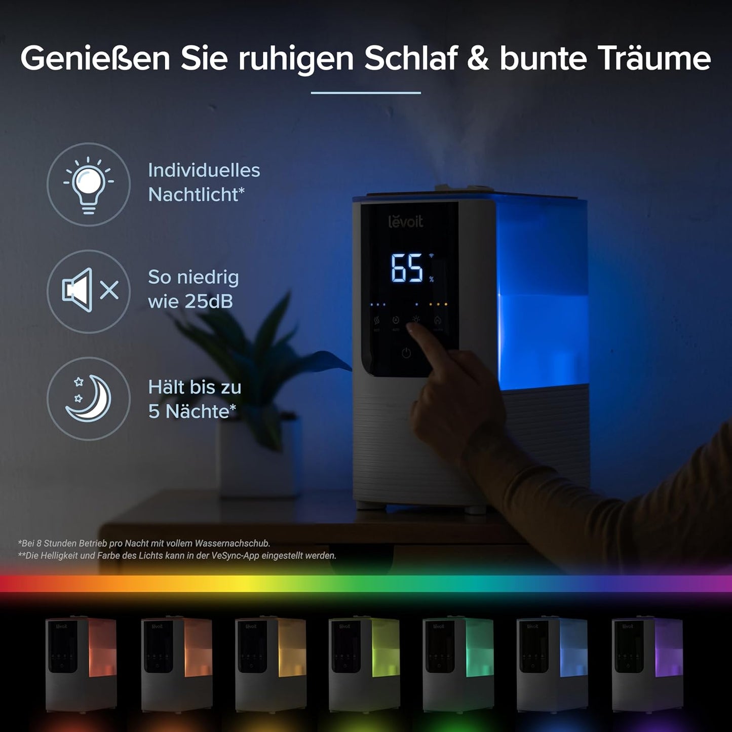 Levoit OasisMist LUH-O451S Humidifier 4,5L – Warm & Kalt, VortexMist, 550ml/h, 26dB, WiFi, Moon White