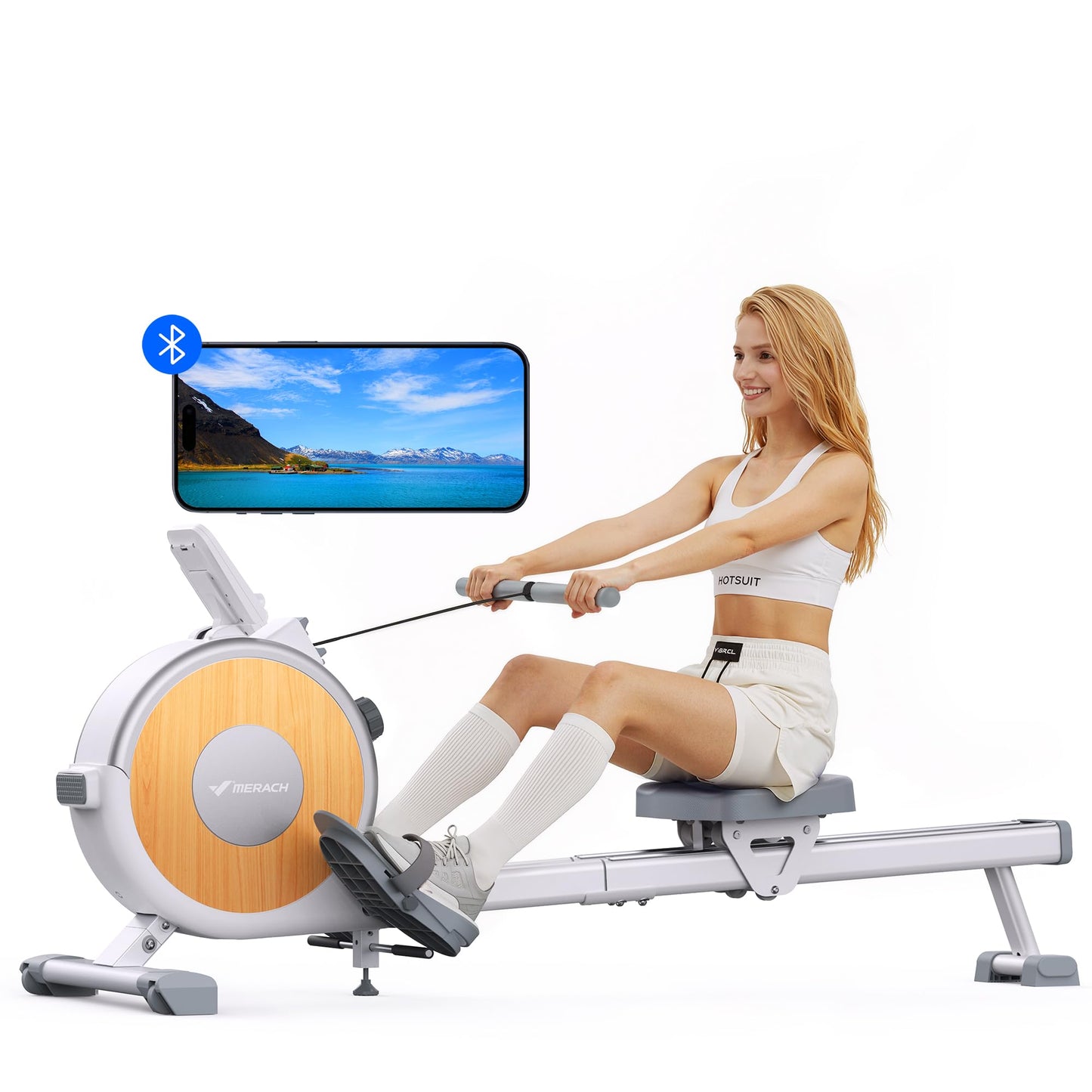 MERACH Q1s Rowing Machine 160kg – 32-stufig Magnet, 5,5kg Schwungrad, App, Dual-Rail, 0,2m², Black