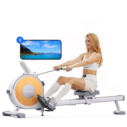 MERACH Q1s Rowing Machine 160kg – 32-stufig Magnet, 5,5kg Schwungrad, App, Dual-Rail, 0,2m², Black