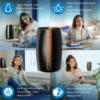 Philips HU2718/10 2000 Series Humidifier 2L – NanoCloud, 200ml/h, 32m², 3 Speeds, 15h, Black/Copper