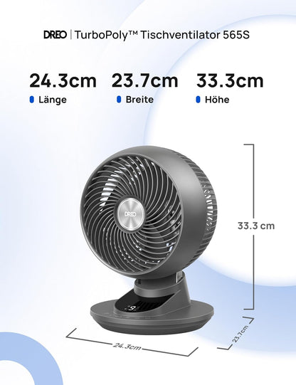 DREO TurboPoly DR-HAF008S Table Fan – 1.530m³/h, 22dB, 100° Oscillation, 9 Speeds, WiFi, Alexa, Grey
