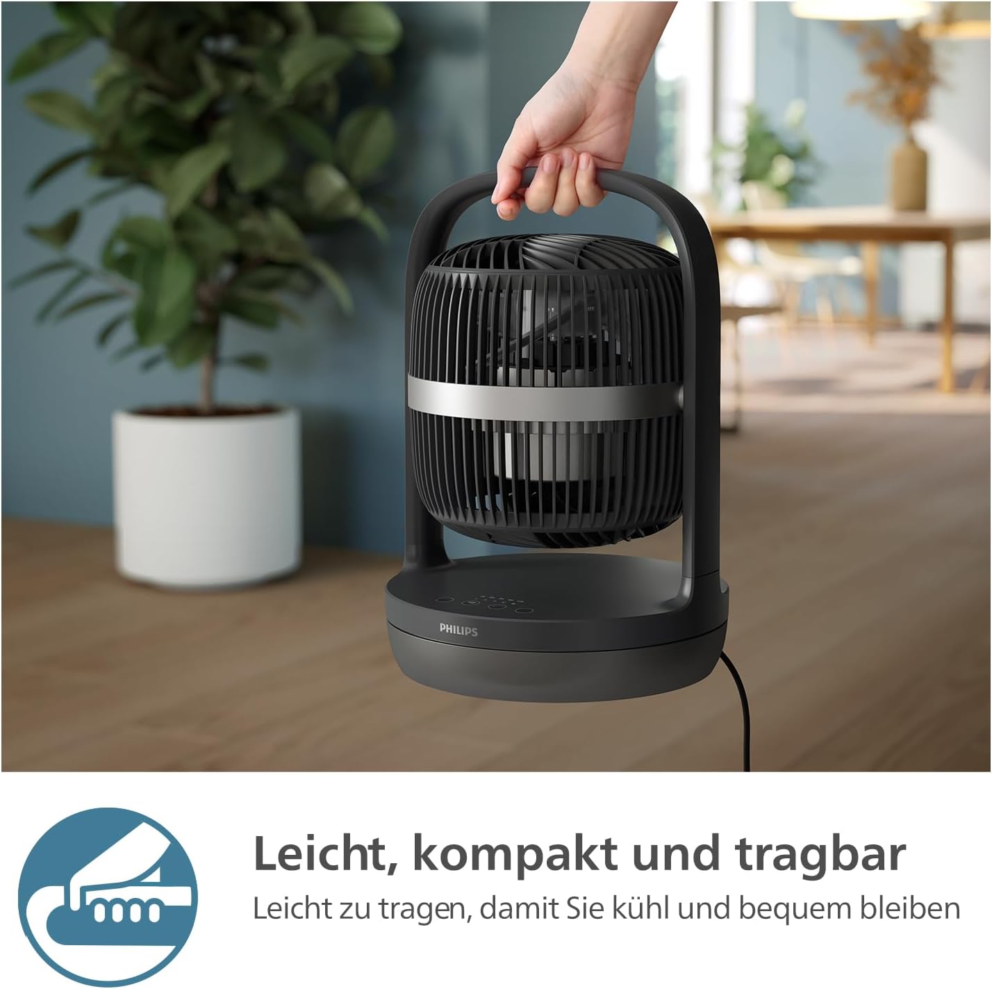 Philips CX3050/01 SilentWings Table Fan – 23dB, 738m³/h, 90° Oscillation, 180° Tilt, 3 Speeds, Black