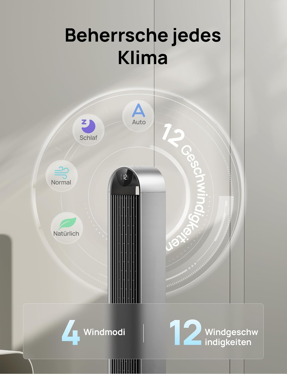 DREO Pilot Max DR-HTF004S Tower Fan 108cm – 12 Speeds, 120° Oscillation, 25dB, WiFi, Alexa, Silver
