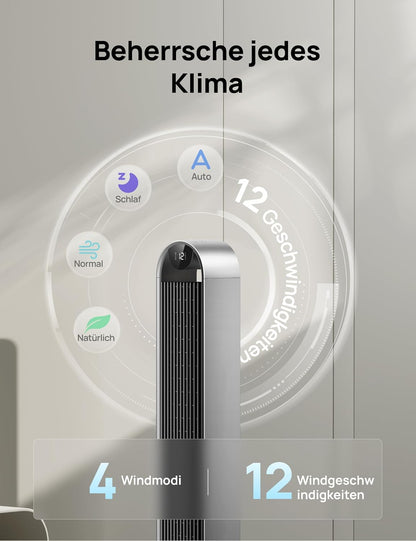 DREO Pilot Max DR-HTF004S Tower Fan 108cm – 12 Speeds, 120° Oscillation, 25dB, WiFi, Alexa, Silver