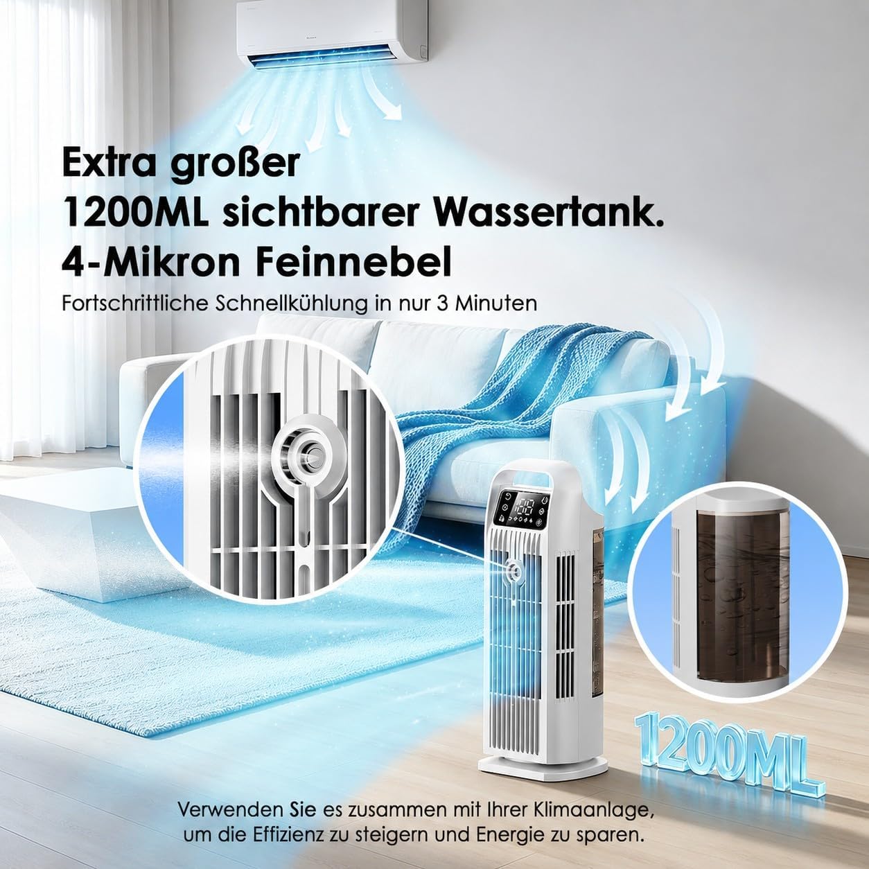 Zenolix KF1 Air Cooler 6-in-1 1,2L – 36W, 7 m/s, 120° Oscillation, 35 dB, Timer, Remote Control, White