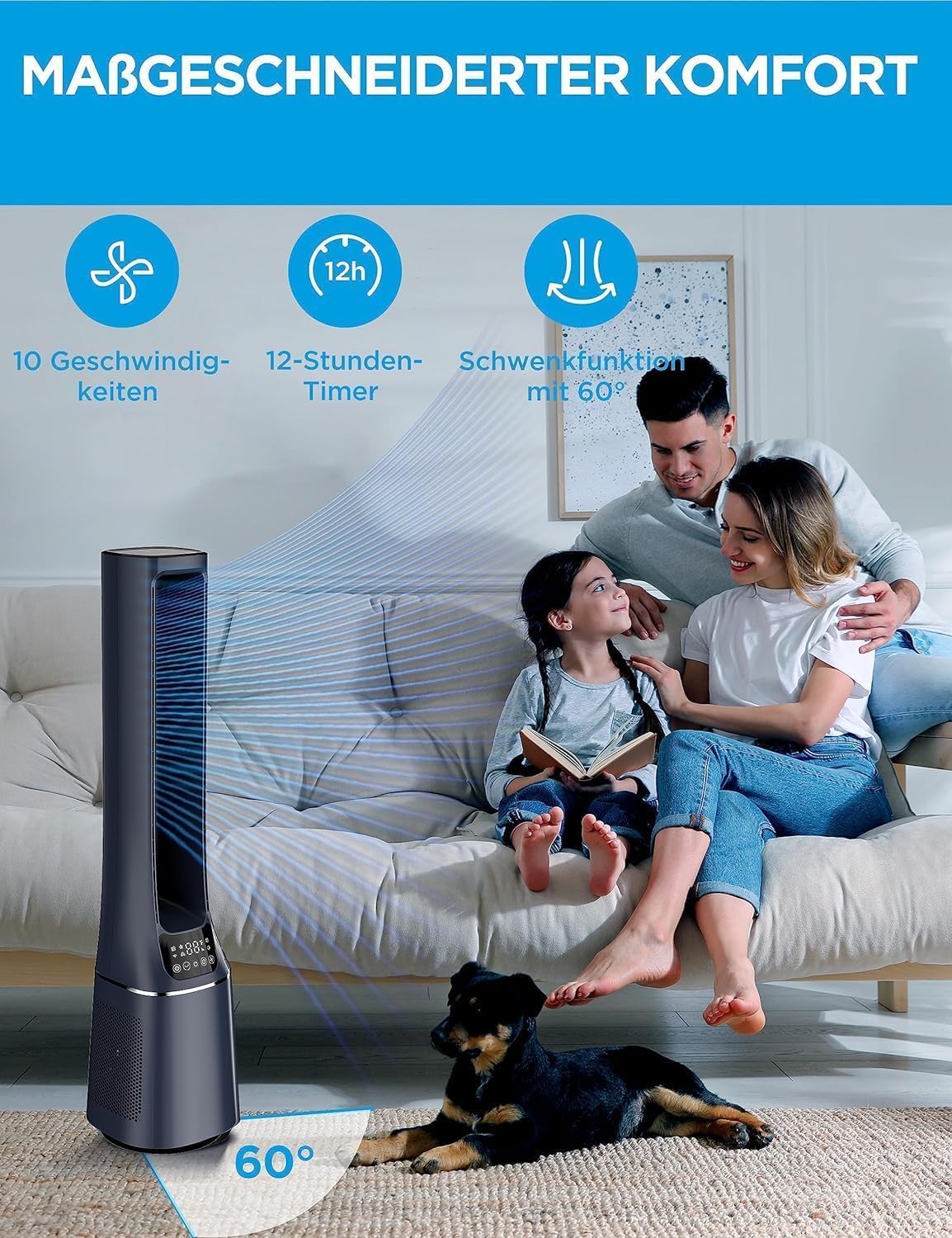 Midea MFP-120i Bladeless Air Purifier & Ventilator – H13 HEPA, SensiCool, WiFi, Alexa, 38dB, Blue