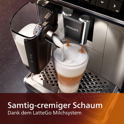 Philips Series 5400 LatteGo Fully Automatic Coffee Machine EP5447/90, 12 Coffee Specialities, Milk System, TFT-Touchdisplay, ExtraShot, AquaClean, Black/Chrome