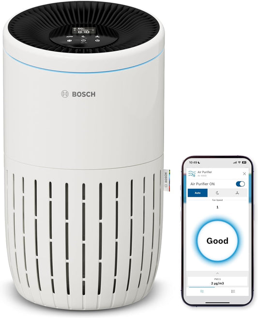 Bosch Air 4000i Air Purifier 62,5m² – 3-in-1 HEPA+Aktivkohle, CADR 300m³/h, 25dB, App, Smart Home, White