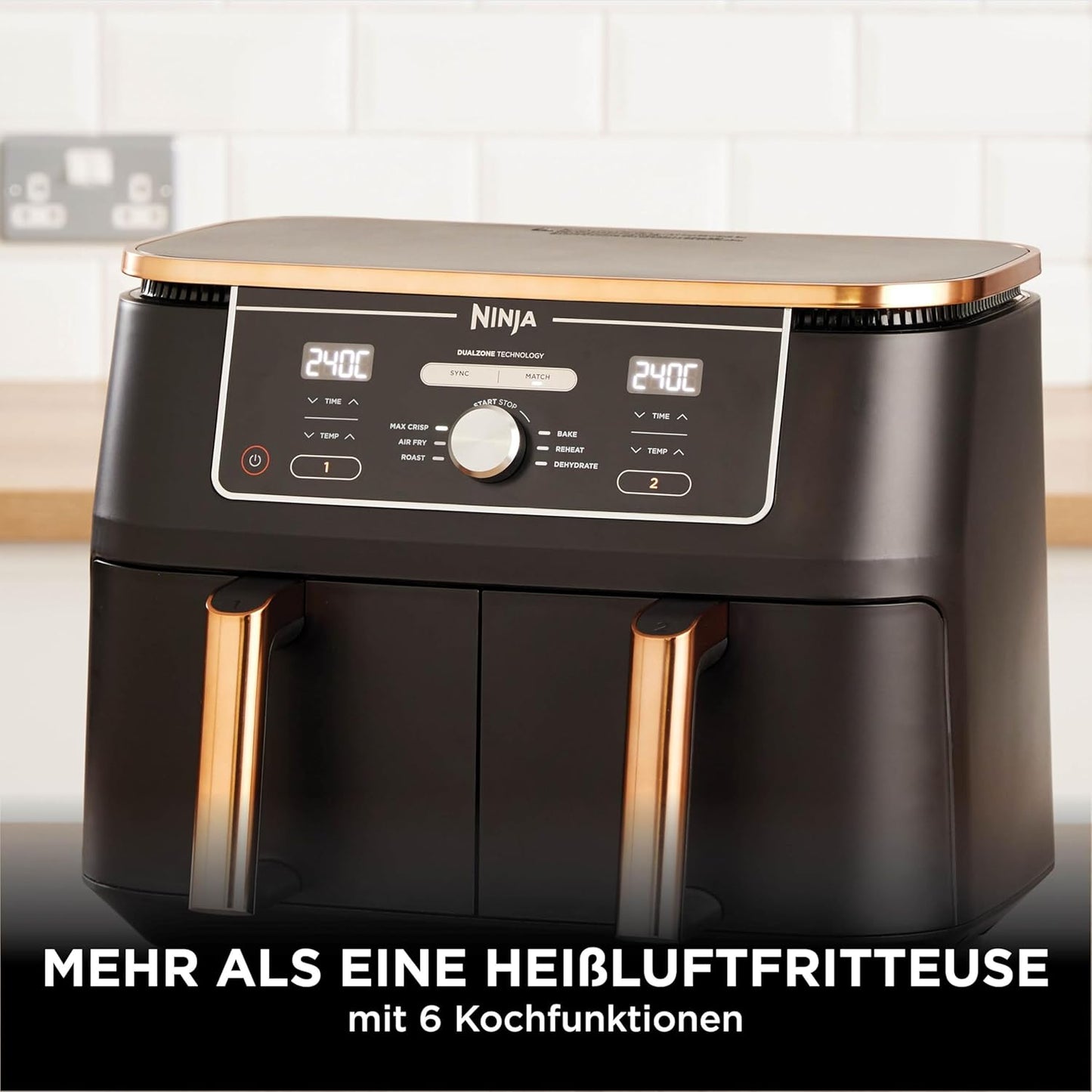 Ninja AF400EUCP Foodi MAX Dual Zone Air Fryer 9,5L – 6 Functions, 2470W, Copper/Black