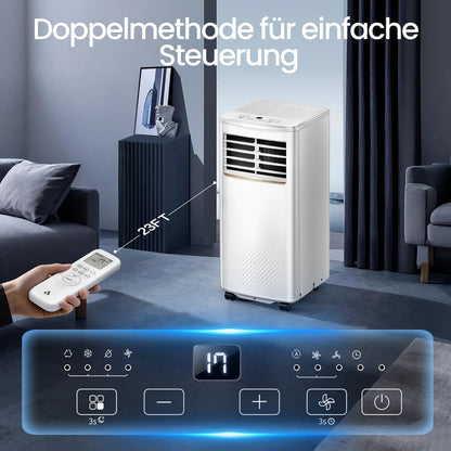 4-in-1 Mobile Air Conditioner, 7000 BTU Mobile Air Conditioner with Cooling, Air Circulation, Dehumidification, Portable Air Conditioner with Remote Control, Exhaust Hose, Sleep Mode, 2.1 kW for Rooms
