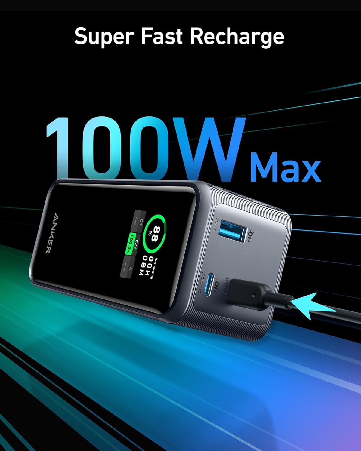 Anker Prime 72Wh Powerbank 20.000 mAh, 200W, USB-C & USB-A, Fast Charging, Black
